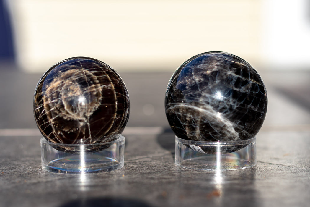 Black Moonstone Sphere with Flash | Grade A Black Moonstone Spheres