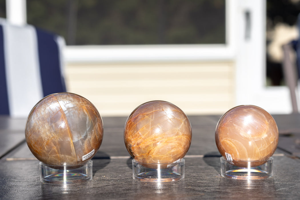 Peach Moonstone Sphere with Flash | Grade A Peach Moonstone Spheres