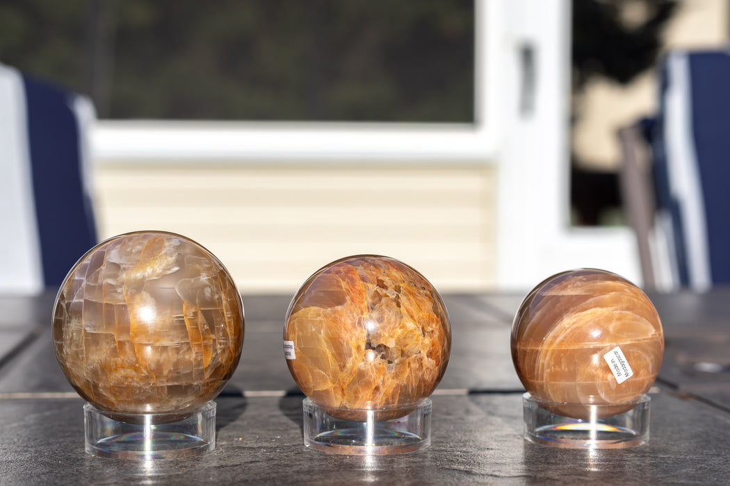 Peach Moonstone Sphere with Flash | Grade A Peach Moonstone Spheres