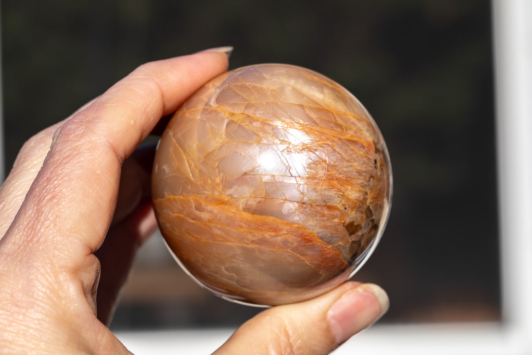 Peach Moonstone Sphere with Flash | Grade A Peach Moonstone Spheres