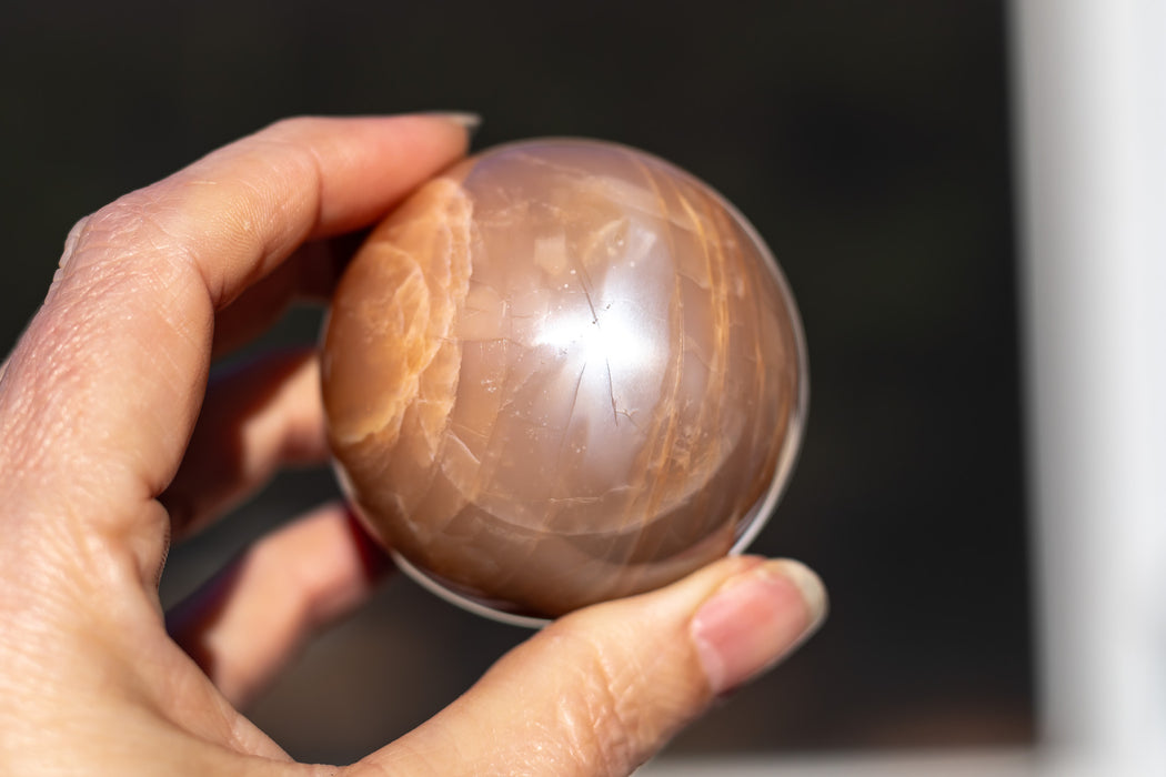 Peach Moonstone Sphere with Flash | Grade A Peach Moonstone Spheres