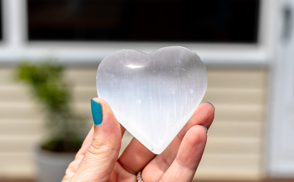 Selenite Heart Carving | Satin Spar Selenite Heart | Small or Large