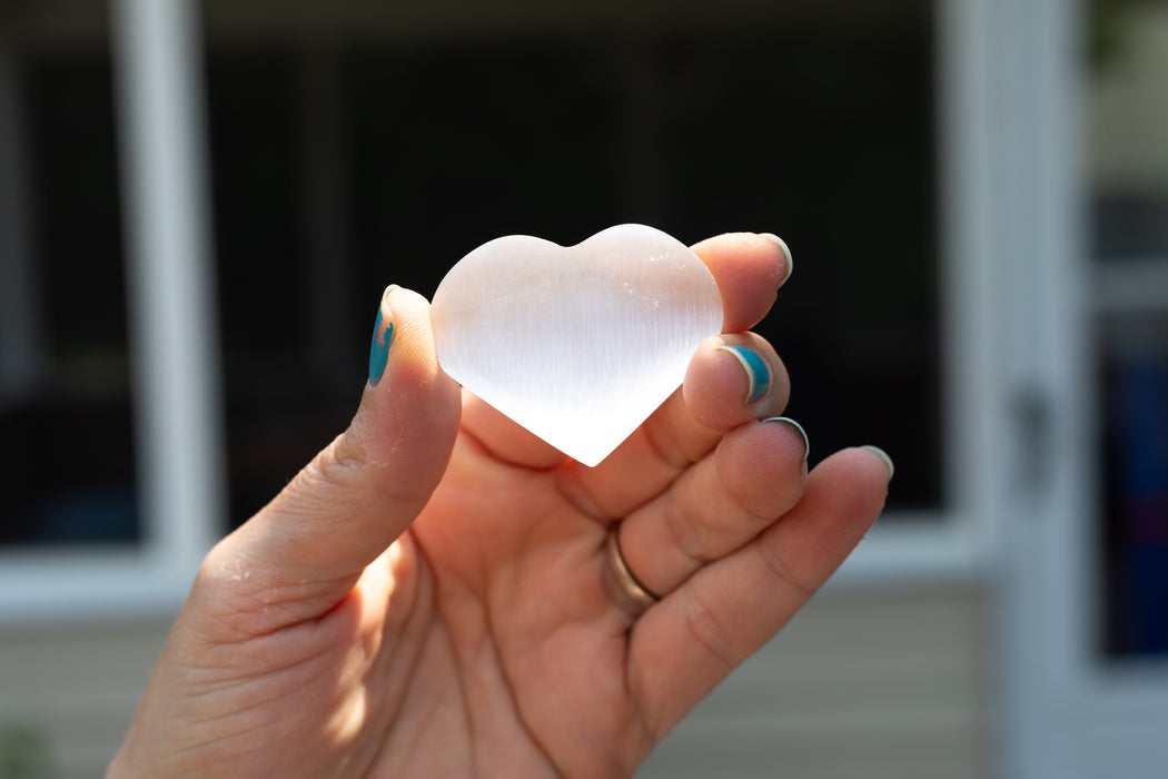 Selenite Heart Carving | Satin Spar Selenite Heart | Small or Large