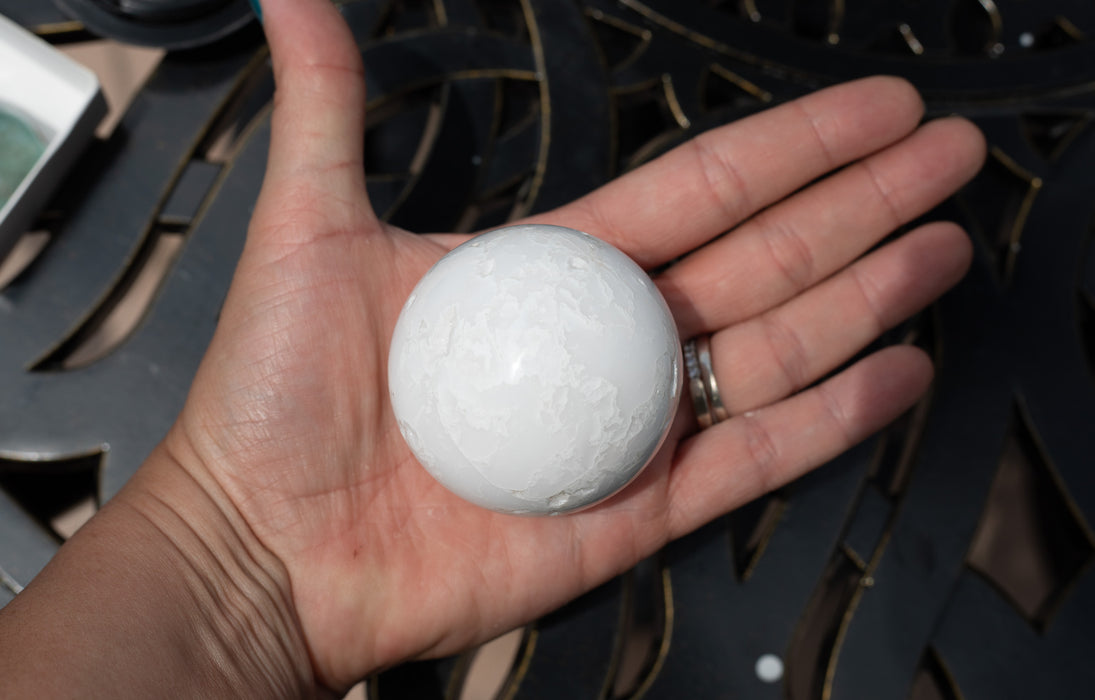 Druzy Plume Agate Sphere 55mm | Druzy White Agate Sphere | High Quality