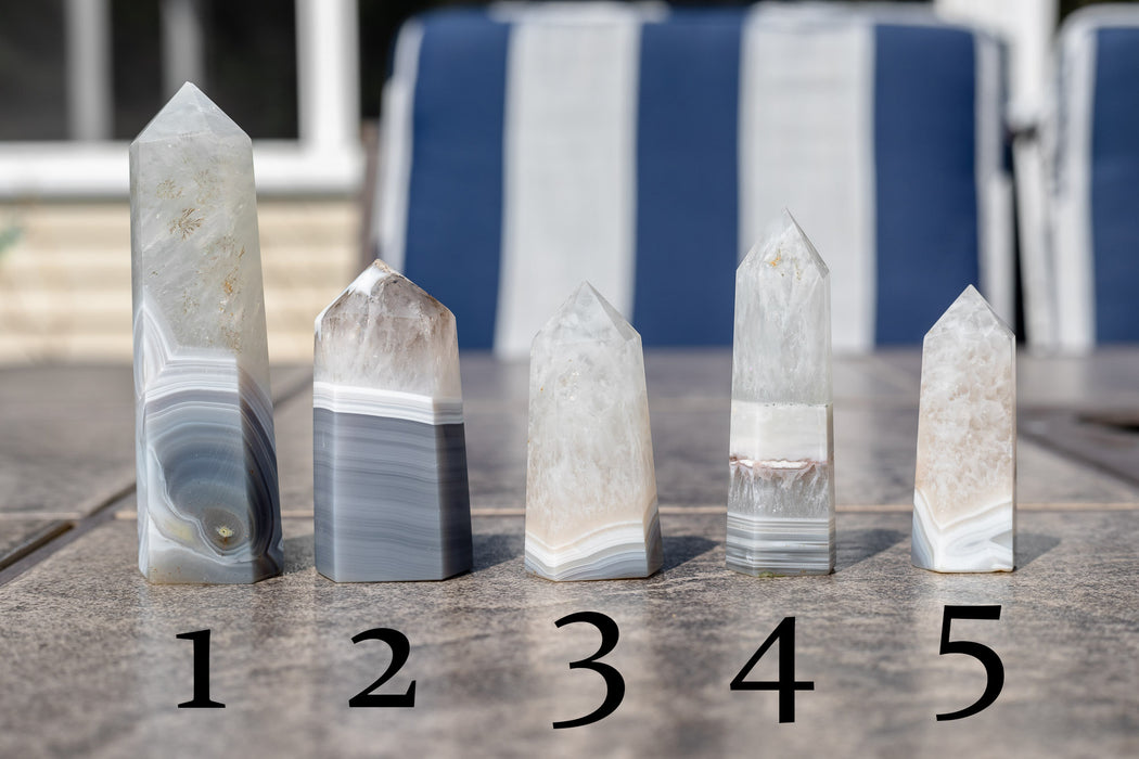 Banded Gray Agate Towers | Gray Banded Agate and Quartz Towers - YOU CHOOSE