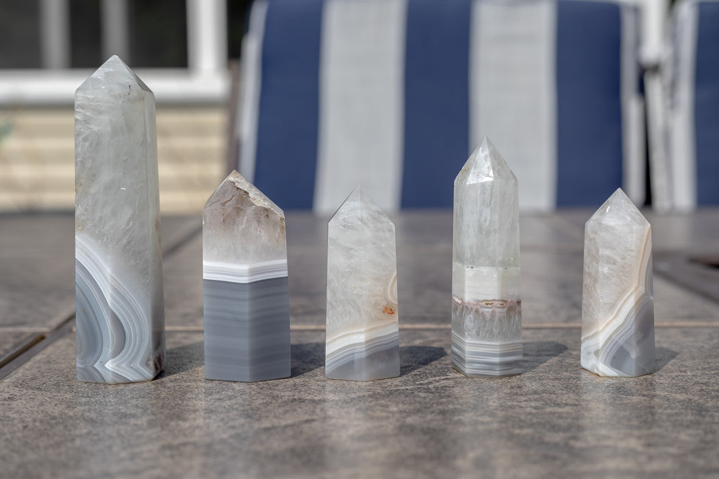 Banded Gray Agate Towers | Gray Banded Agate and Quartz Towers - YOU CHOOSE