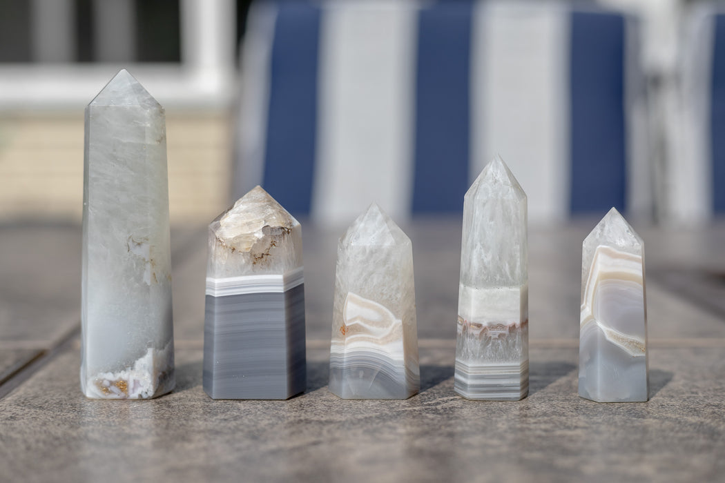 Banded Gray Agate Towers | Gray Banded Agate and Quartz Towers - YOU CHOOSE