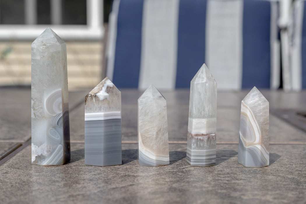 Banded Gray Agate Towers | Gray Banded Agate and Quartz Towers - YOU CHOOSE