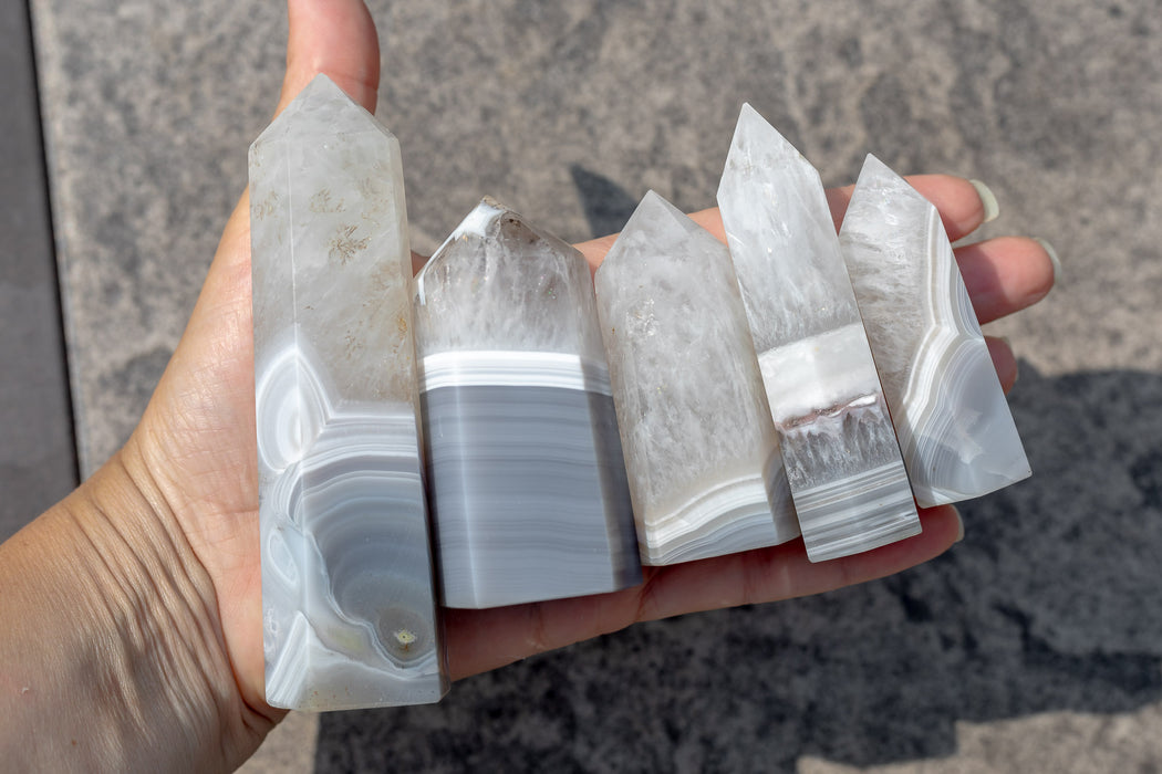 Banded Gray Agate Towers | Gray Banded Agate and Quartz Towers - YOU CHOOSE