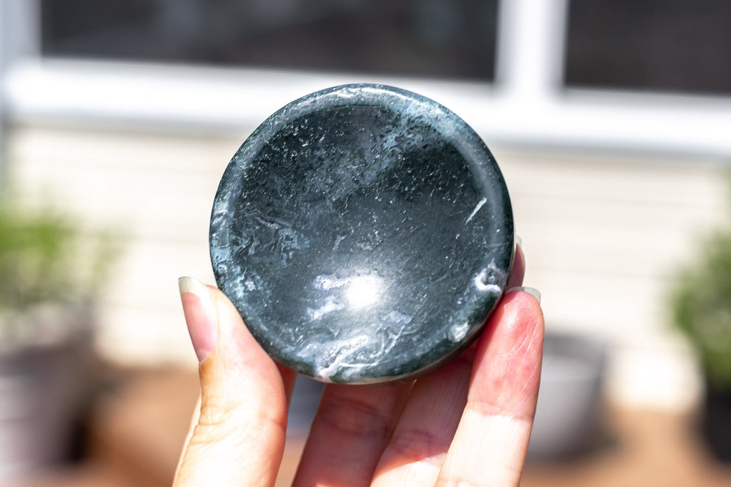 Moss Agate Bowls | Mini Crystal Bowls | Moss Agate Sphere Stands - YOU CHOOSE