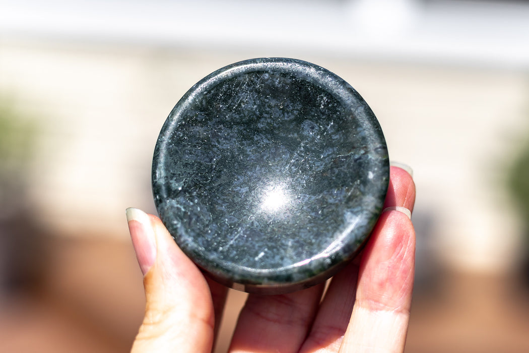 Moss Agate Bowls | Mini Crystal Bowls | Moss Agate Sphere Stands - YOU CHOOSE