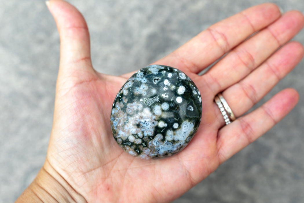 Ocean Jasper Palm Stone with Orbs (from original ocean jasper mine)