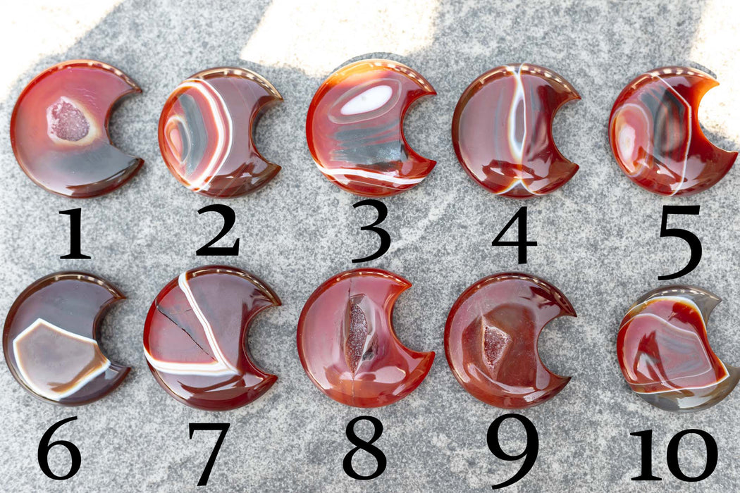 Sardonyx Moon Carvings | Sardonyx Crystal Moons - YOU CHOOSE!