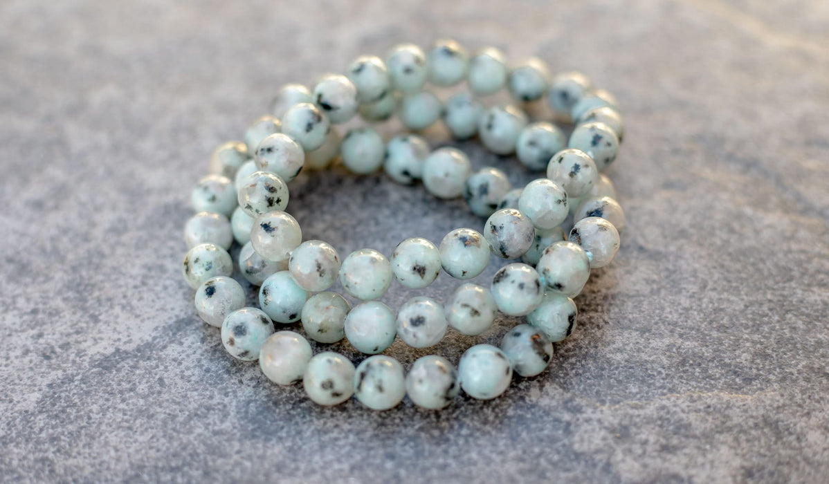 Crystal Bead Bracelets | 8mm Bead Bracelets | Elastic Crystal Bracelets (Moss Agate, Mookaite, Lepidolite, Pink Opal, Carnelian)