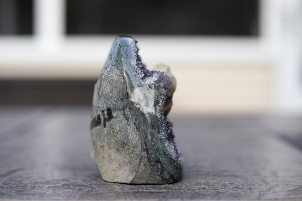 Stunning Uruguayan Black Amethyst with Calcite Geode | Black Amethyst Cut Base with Calcite from Uruguay